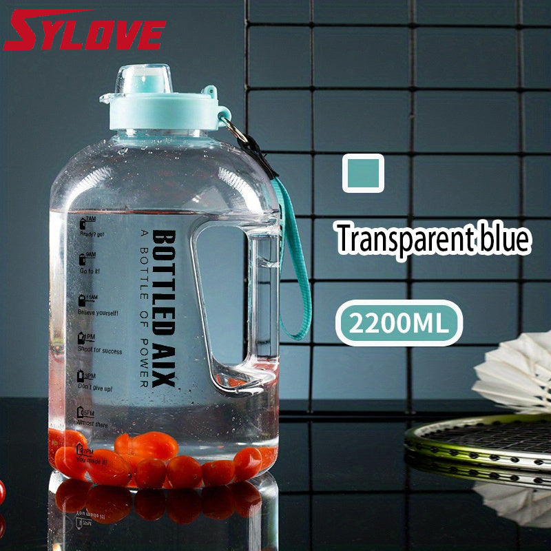 1pc 74OZ(2200ML) Large Capacity Portable Gradient\u002Ftransparent Water Bottle With Time Marker Reminder, Leakproof Plastic Kettle Sports Water Cup For Fitness, Gym And Outdoor Camping Travel