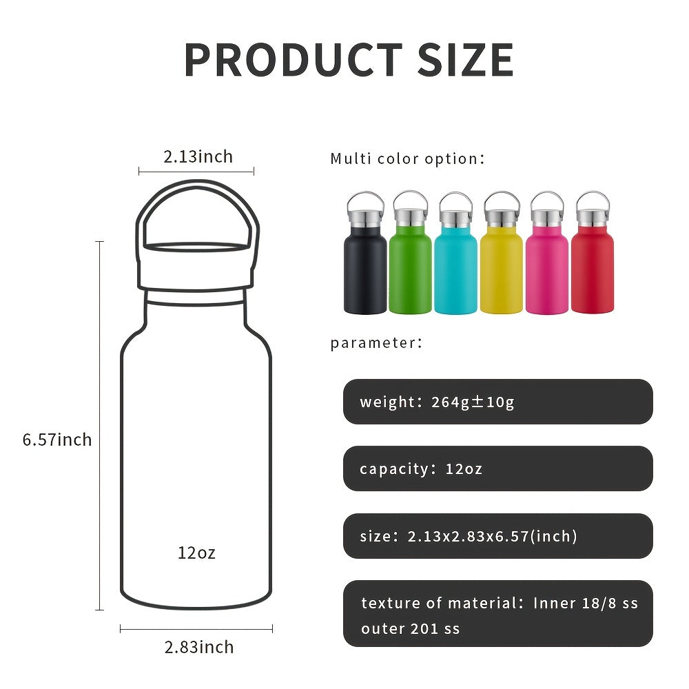1pc Stainless Steel Sport Water Bottles, 12oz Vacuum Insulated Double Wall Travel Water Bottle With Leak Proof Lid, Metal Reusable Standard Mouth Flask For School, Hikers, Gift