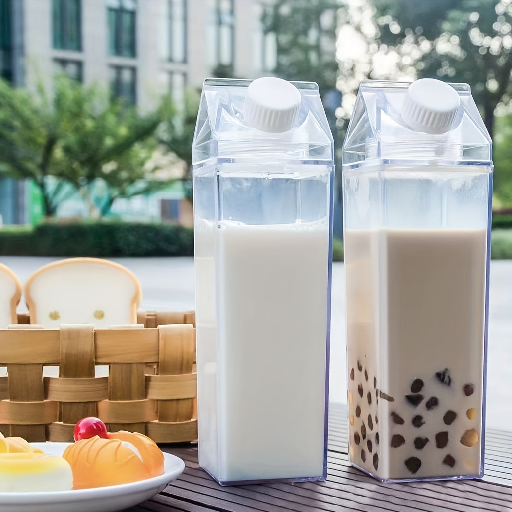 Large Capacity Milk Box Shaped Water Bottle, BPA Free Portable Transparent Square Milk Bottle For Home Kitchen, Outdoor Sports, Camping, Gym Fitness