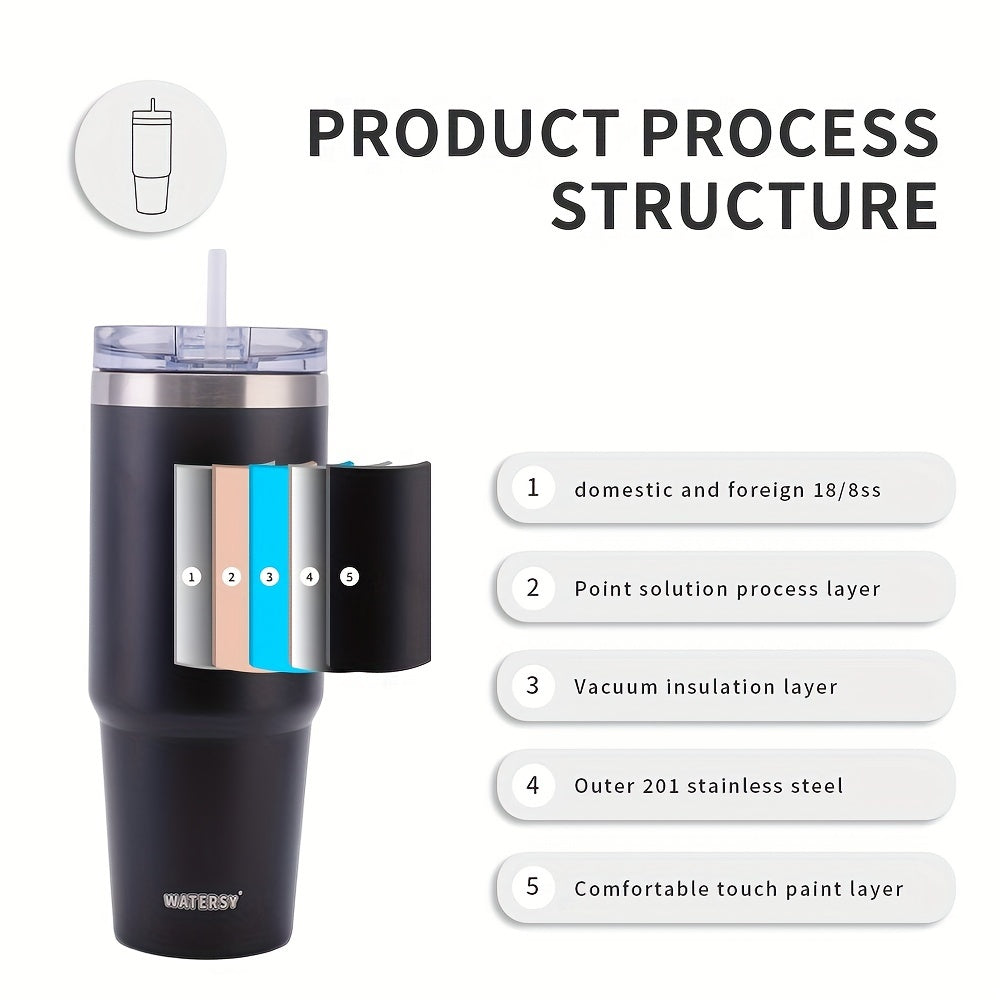 1pc Tumbler With Lid And Straw 30oz, Stainless Steel Insulated Tumbler Coffee Cup, Durable Double Wall Vacuum Travel Coffee Mug Thermal For Hot And Cold Drinks, Drinkware