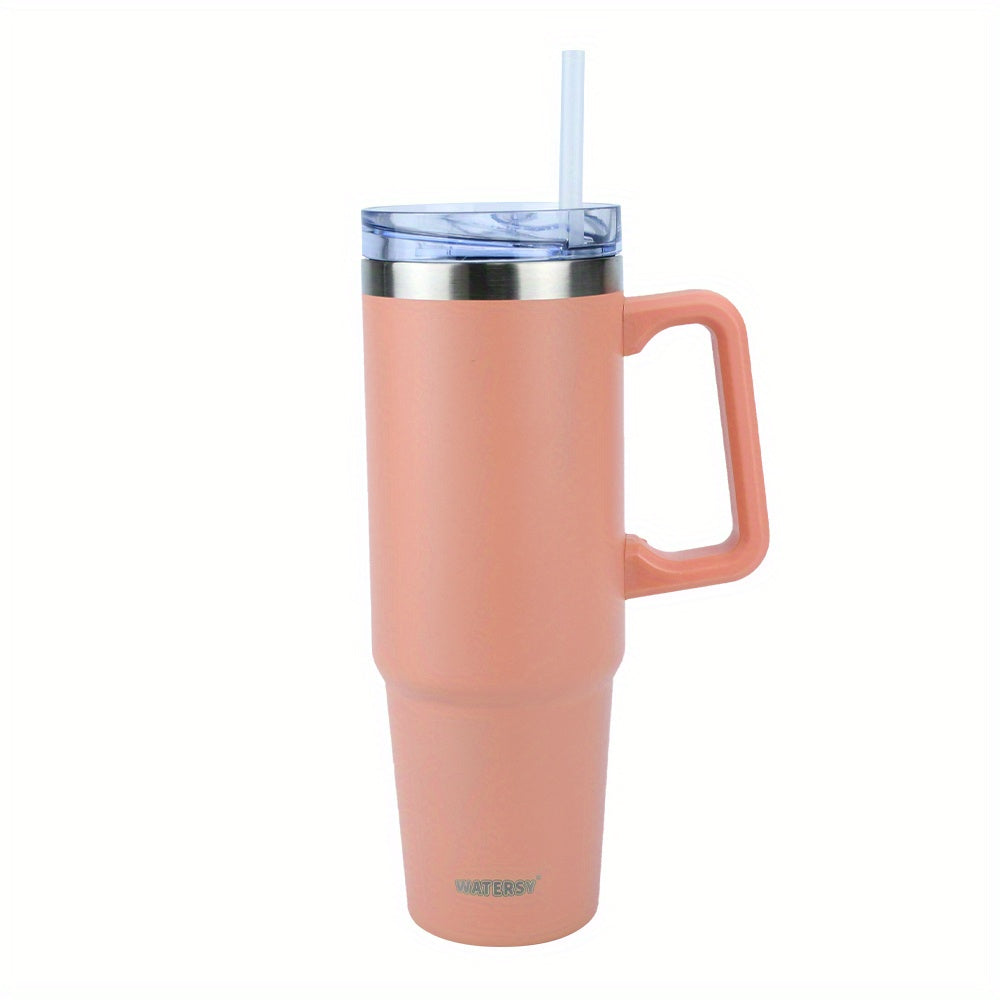 1pc 35 Oz Tumbler With Handle And Straw Lid | Insulated Cup Reusable Stainless Steel Water Bottle Travel Mug Cup Holder Friendly | Gifts For Women Men Him Her | Trek Collection Powder Coat Color