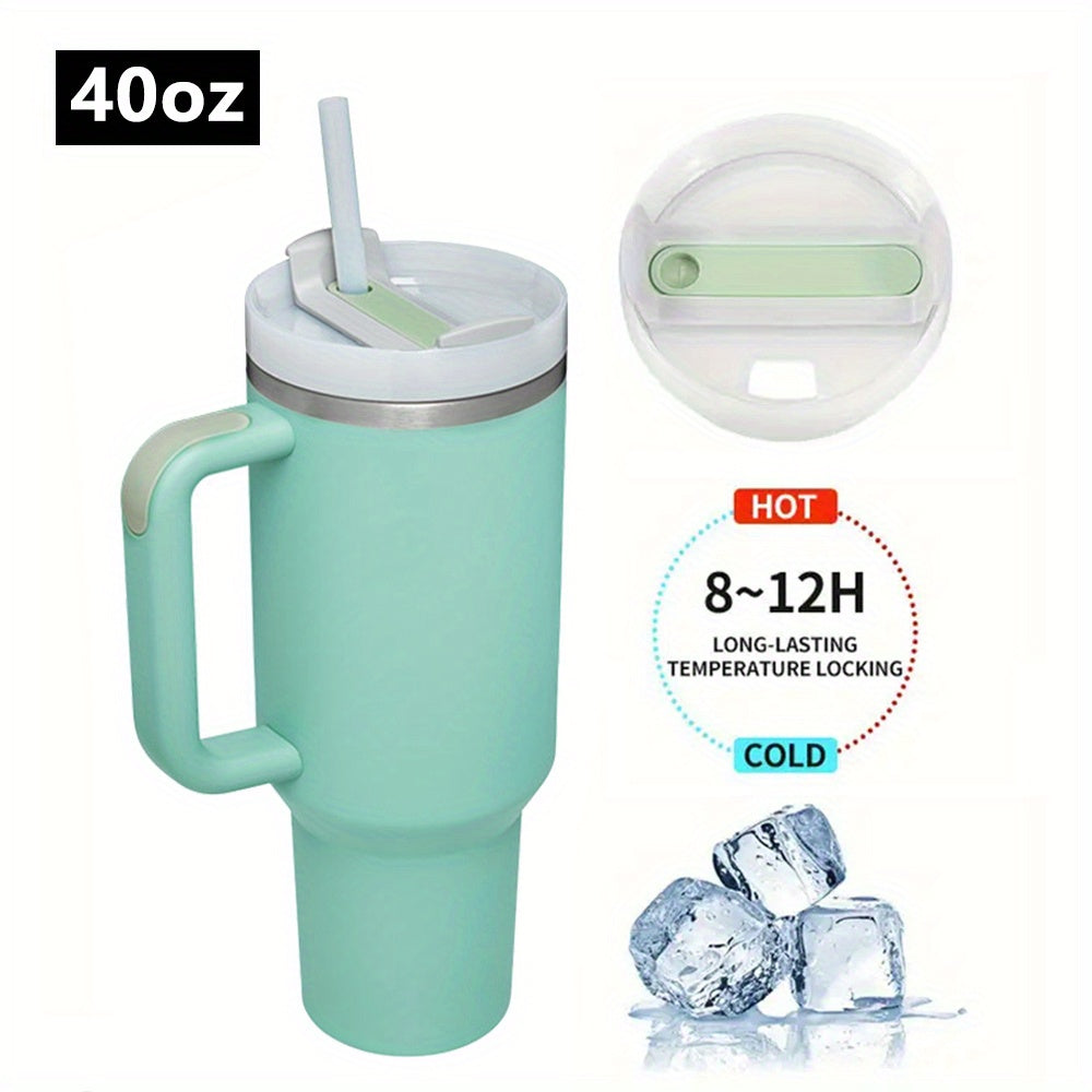 40oz Car Cup Insulation And Cold Insulation Cup 304 Stainless Steel Handle Cup Double-layer Ice Cup Straw Cup Insulation Coffee Pot
