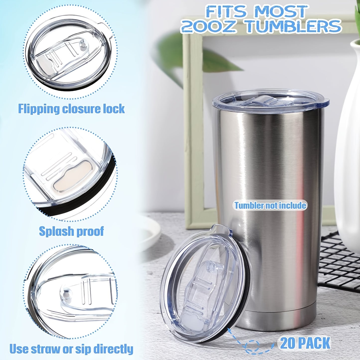 2pcs Spill-Proof Water Sealing Cover for 20\u002F10 Oz Tumbler - 3.3 Inch Diameter Replacement Lid with Benefits of Leak-Proof Design