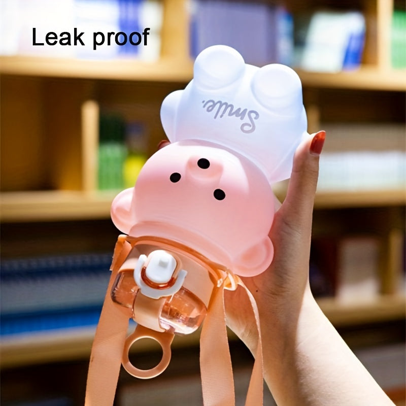 1pc Cute Kawaii Bear Water Bottle - Large Capacity Portable Kettle with Heat-Resistant Straw and Straps for Kids