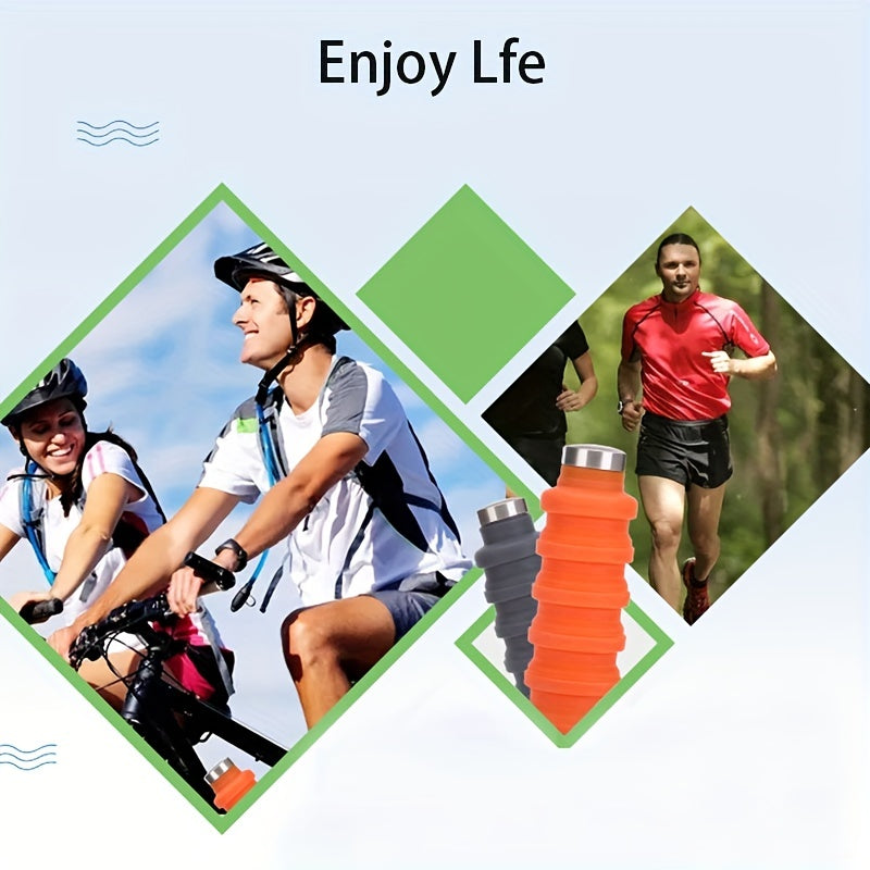 1pc Foldable Reusable Silicone Water Bottles, 17oz Portable Leakproof Water Cup With Lid For Camping, Hiking, Outdoor Indoor Gym Sports, Best Birthday Gift, Christmas Gift