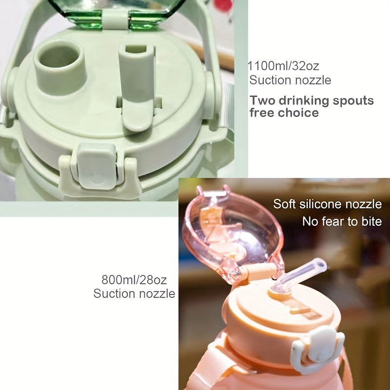 1pc Cute Kawaii Bear Water Bottle - Large Capacity Portable Kettle with Heat-Resistant Straw and Straps for Kids
