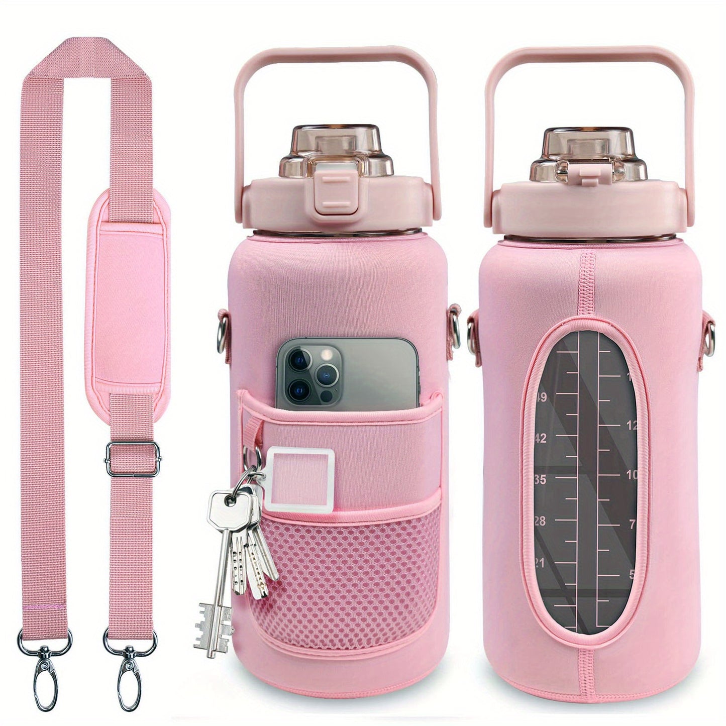 1pc LeakProof BPA-Free Water Bottle With Straw And Chug Lid, Reusable Insulated With Storage Sleeve And Handle Water Jug For Daily Hydration, Sports, Gym