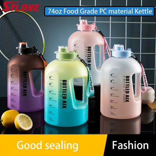 1pc 74OZ(2200ML) Large Capacity Portable Gradient\u002Ftransparent Water Bottle With Time Marker Reminder, Leakproof Plastic Kettle Sports Water Cup For Fitness, Gym And Outdoor Camping Travel