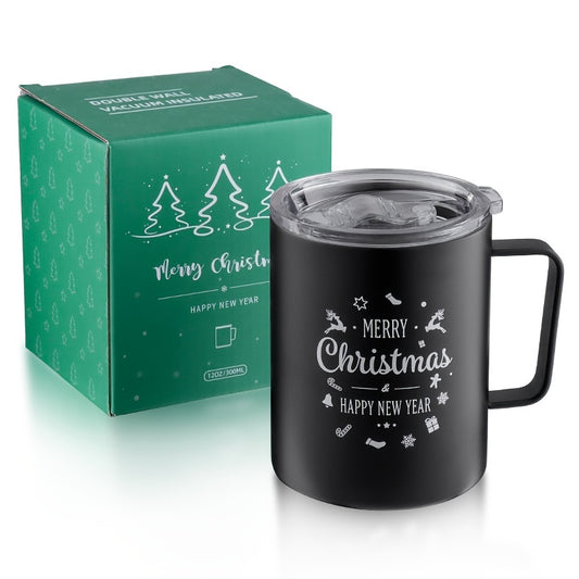 1pc, 12oz Stainless Steel Insulated Coffee Mug Cups With Handle Double Wall Vacuum Travel Cup Christmas Mug