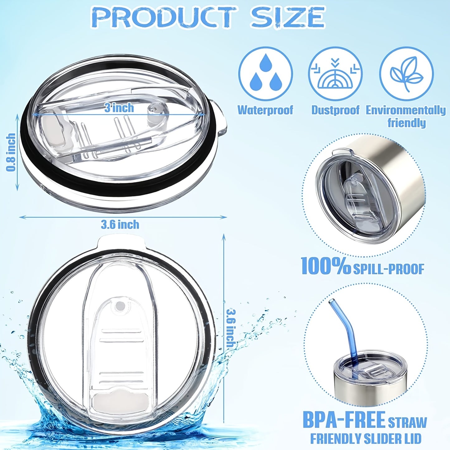2pcs Spill-Proof Water Sealing Cover for 20\u002F10 Oz Tumbler - 3.3 Inch Diameter Replacement Lid with Benefits of Leak-Proof Design