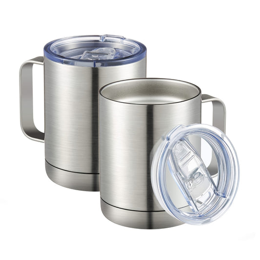 1pc 10oz Tumbler, Stainless Steel Insulated Coffee Mug With Handle, Double Wall Vacuum Travel Mug, Tumbler Cup With Sliding Lid