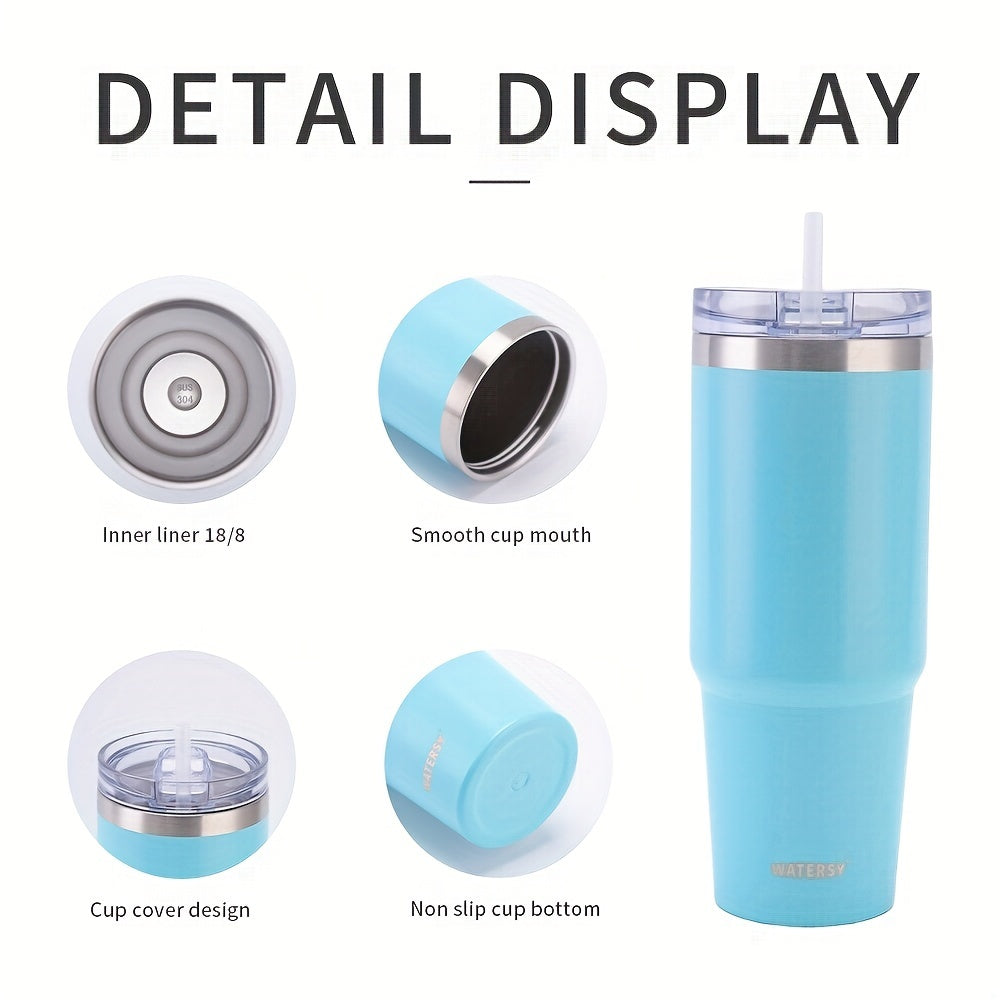 1pc Tumbler With Lid And Straw 30oz, Stainless Steel Insulated Tumbler Coffee Cup, Durable Double Wall Vacuum Travel Coffee Mug Thermal For Hot And Cold Drinks, Drinkware