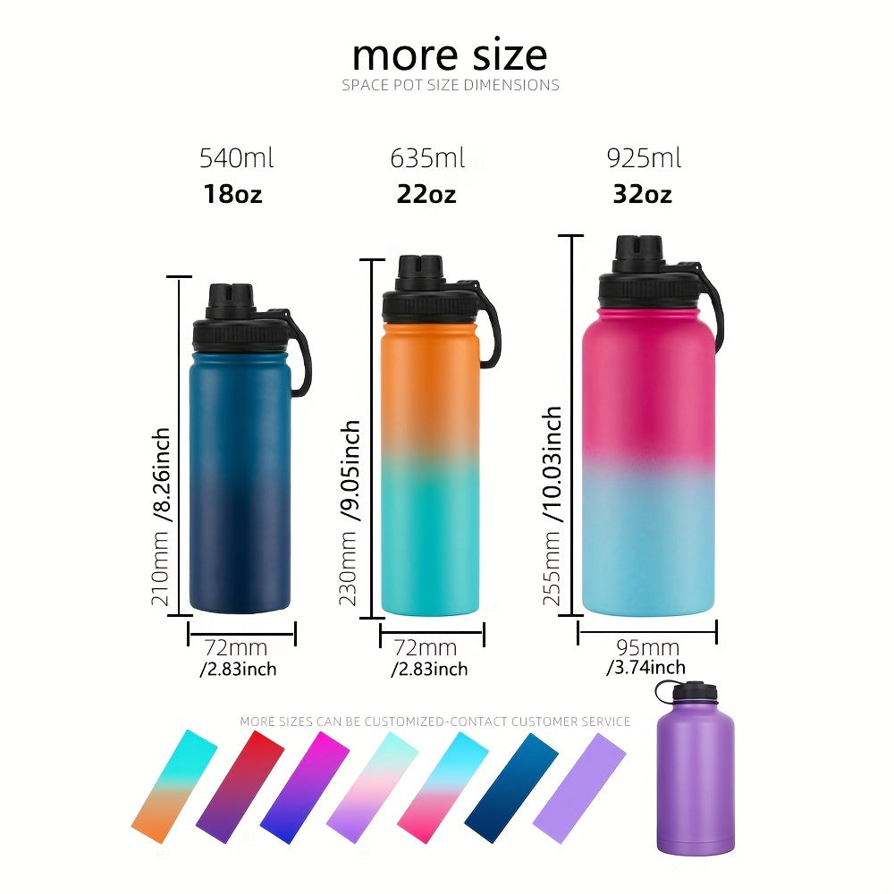 1pc Water Bottle, 22oz Vacuum Insulated Water Bottle, Stainless Steel Hydro Flask, Wide Mouth Water Bottle With Carrying Strap For Fitness Gym Sports School Mountain Climbing Yoga Hiking