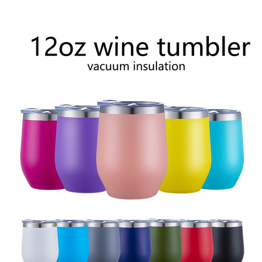 1pc Insulated Wine Tumbler With Lid, Double Wall Stainless Steel Stemless Insulated Wine Glass 12oz, Durable Insulated Coffee Mug, For Champaign, Cocktail, Beer, Office, Teacher Appreciation Gifts