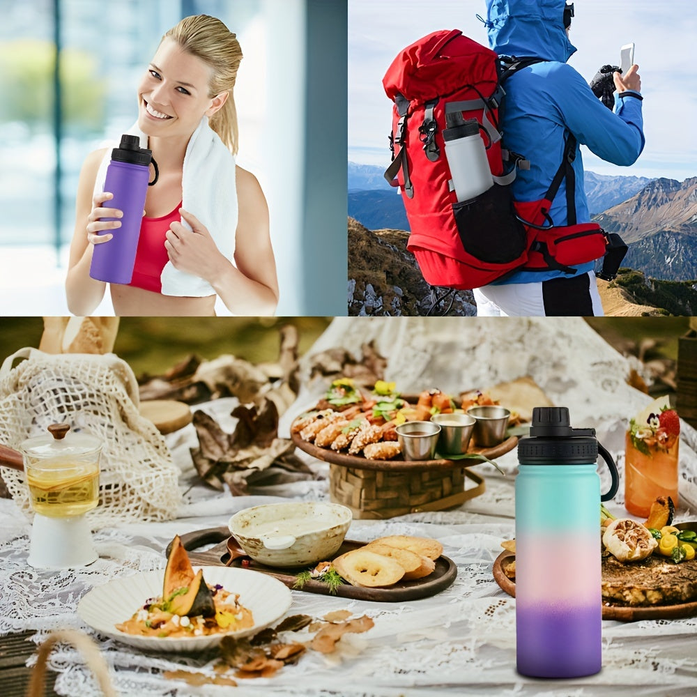 1pc Insulated Water Bottle With Paracord Handles & Sport Lid, Reusable Wide Mouth Vacuum Stainless Steel Water Bottle 32 Oz, Large Capacity