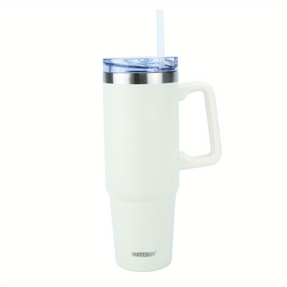 1pc 35 Oz Tumbler With Handle And Straw Lid | Insulated Cup Reusable Stainless Steel Water Bottle Travel Mug Cup Holder Friendly | Gifts For Women Men Him Her | Trek Collection Powder Coat Color