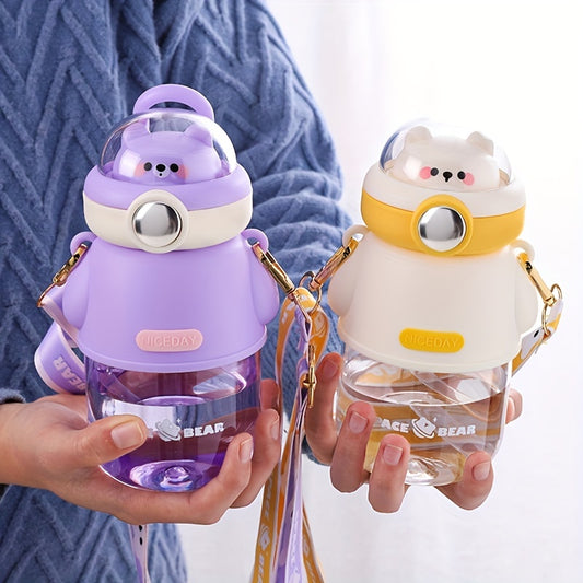 19oz\u002F620ml Cartoon Space Bear Straw Cup, Portable Plastic Kawaii Leakproof Water Bottle For Boys Girls Childrens Kids Home School Outdoor Sports Running Fitness