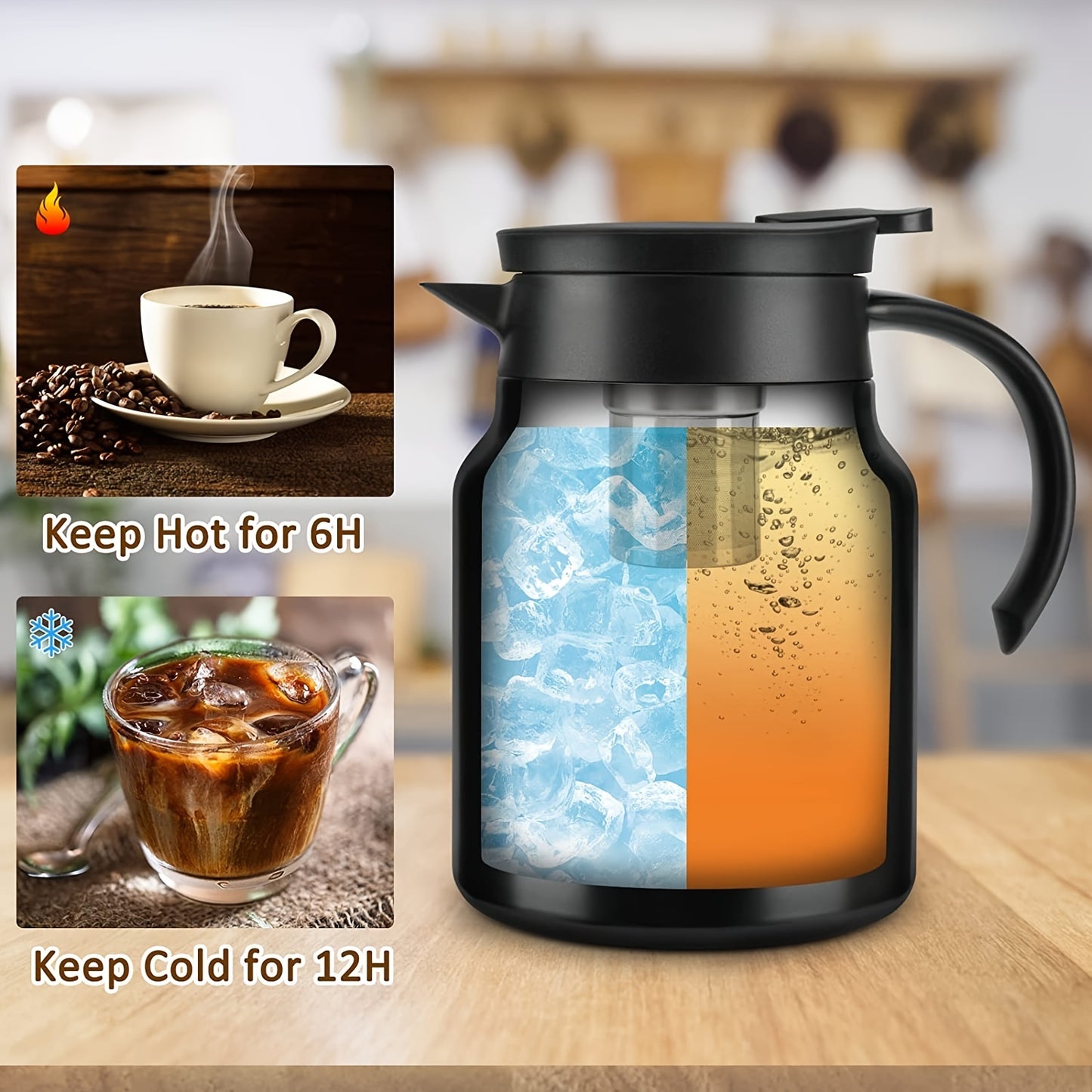 1pc Stainless Steel Thermal Carafe 1000ml\u002F34oz, Double Walled Vacuum Insulated Coffee Pot With Press Button Top And Tea Barn,10Hrs Heat&Cold Retention, BPA Free, For Coffee, Tea, Beverage