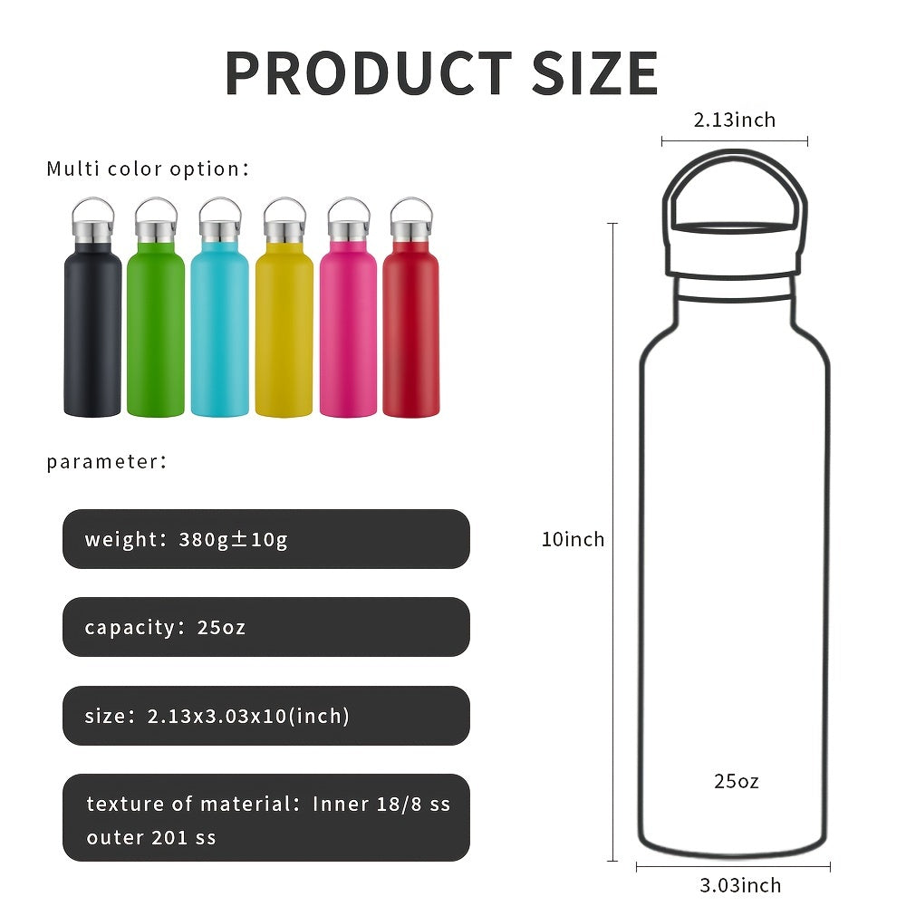 1pc 25oz Insulated Water Bottle - Double Wall Vacuum Stainless Steel, Leak Proof, Hot & Cold Drinks, Ideal for Outdoor Sports, Camping, Biking