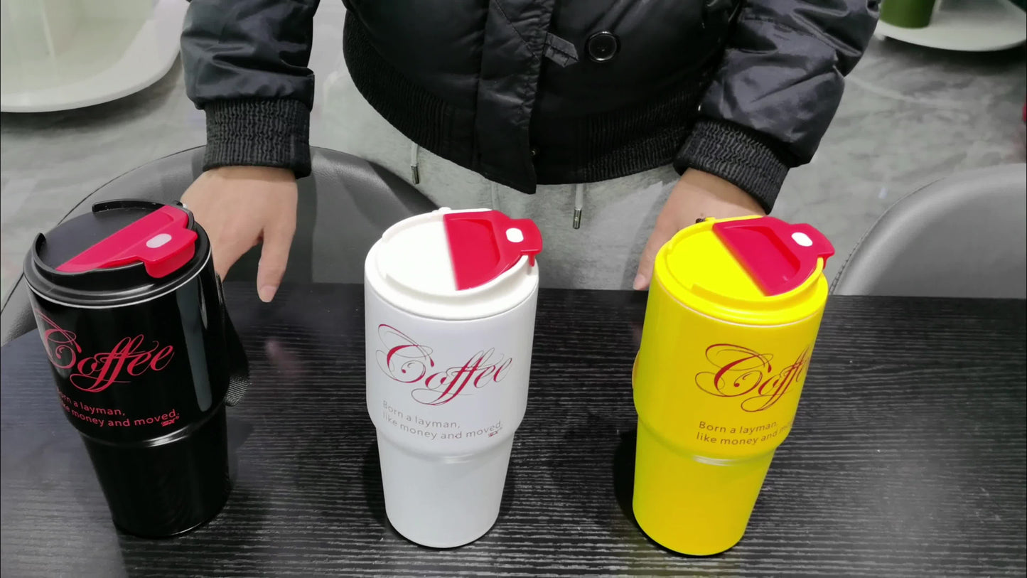 1PC 20oz Coffee Travel Mug With Ceramic Liner, Reusable Coffee Cup, Double Wall Stainless Steel Vacuum Insulated Tumbler, With Leakproof Lid And Portable Rope