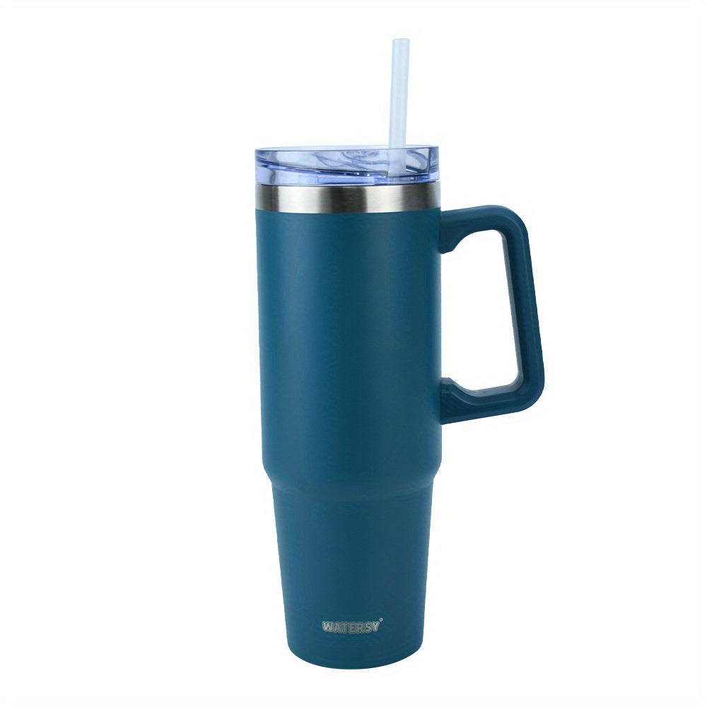 1pc 35 Oz Tumbler With Handle And Straw Lid | Insulated Cup Reusable Stainless Steel Water Bottle Travel Mug Cup Holder Friendly | Gifts For Women Men Him Her | Trek Collection Powder Coat Color