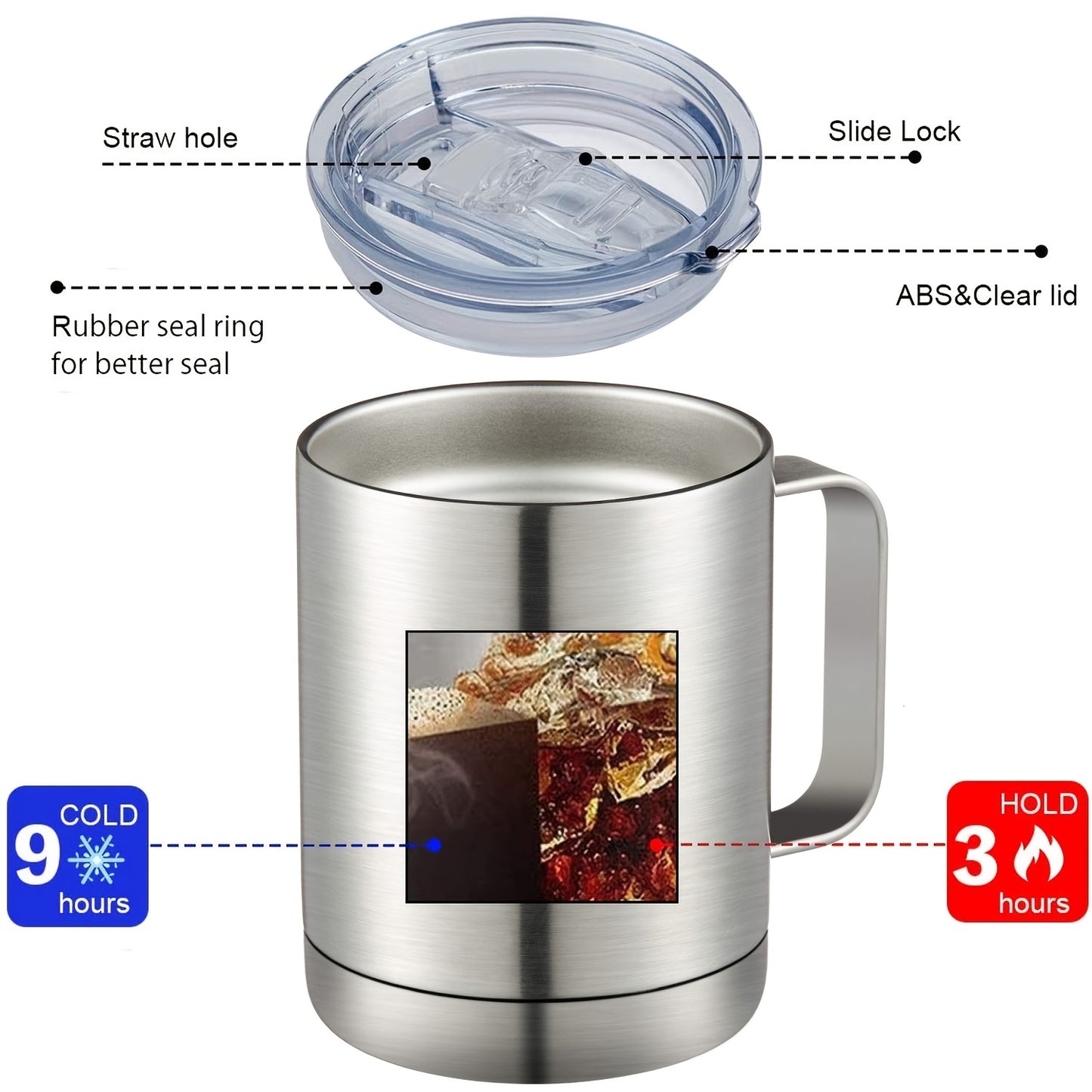 1pc 10oz Tumbler, Stainless Steel Insulated Coffee Mug With Handle, Double Wall Vacuum Travel Mug, Tumbler Cup With Sliding Lid