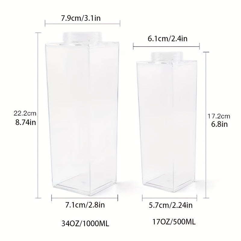 Large Capacity Milk Box Shaped Water Bottle, BPA Free Portable Transparent Square Milk Bottle For Home Kitchen, Outdoor Sports, Camping, Gym Fitness