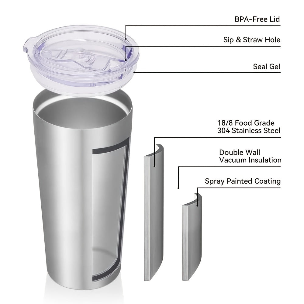 1pc 20oz Tumbler With Lid, Stainless Steel Water Mug With Lid, Double Wall Insulated Coffee Cup, Home, Office, Travel