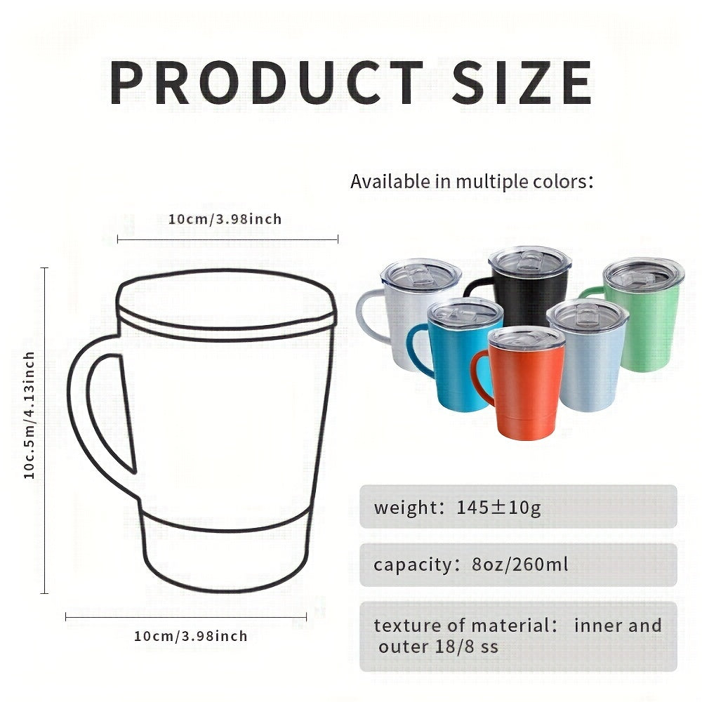 1pc Stainless Steel Insulated Coffee Mug With Handle, 8oz\u002F260ML Double Wall Vacuum Travel Mug, Tumbler Cup With Sliding Lid, Summer Drinkware, Kitchen Stuff, Home Kitchen Items