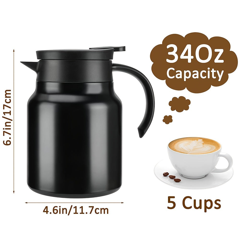 1pc Stainless Steel Thermal Carafe 1000ml\u002F34oz, Double Walled Vacuum Insulated Coffee Pot With Press Button Top And Tea Barn,10Hrs Heat&Cold Retention, BPA Free, For Coffee, Tea, Beverage