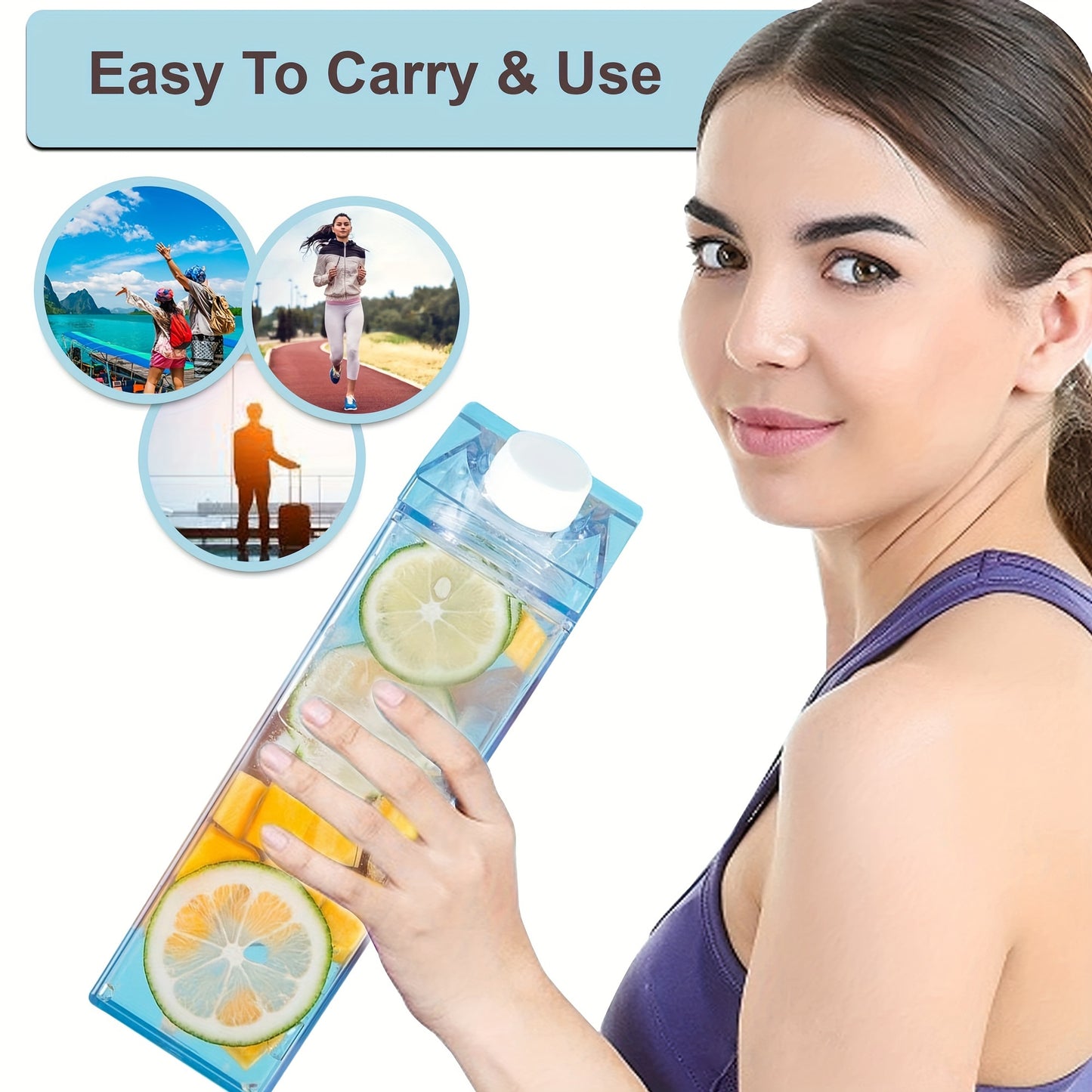 Large Capacity Milk Box Shaped Water Bottle, BPA Free Portable Transparent Square Milk Bottle For Home Kitchen, Outdoor Sports, Camping, Gym Fitness