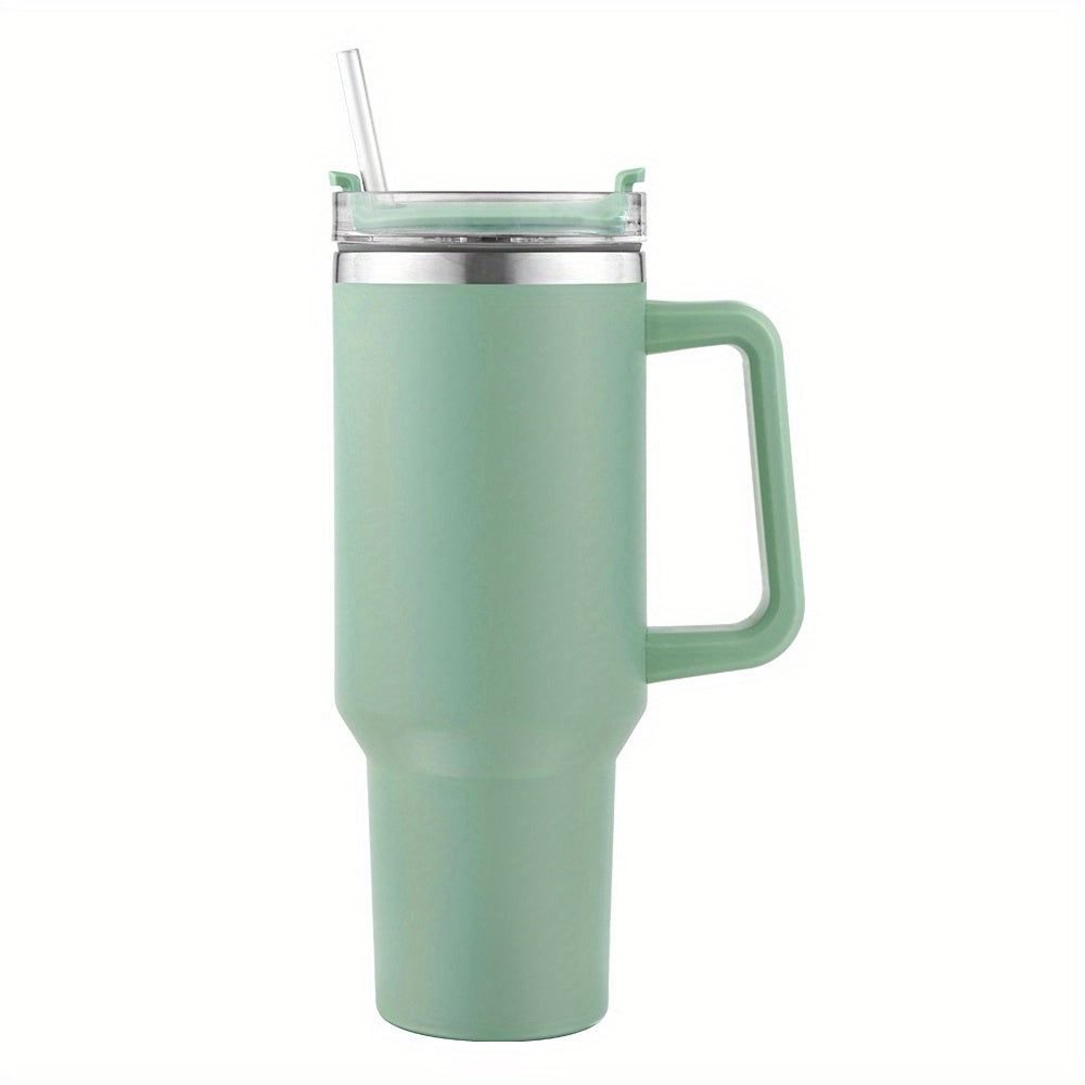 1pc Reusable Vacuum Tumbler With Straw 40oz, Double Layer Stainless Steel Insulated Drinking Cup, Car Handy Mug With Handle