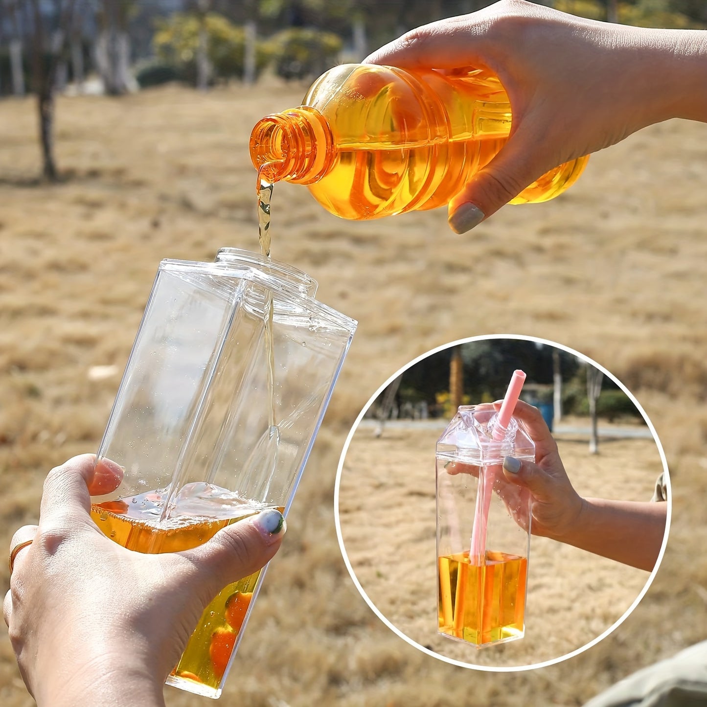 Large Capacity Milk Box Shaped Water Bottle, BPA Free Portable Transparent Square Milk Bottle For Home Kitchen, Outdoor Sports, Camping, Gym Fitness