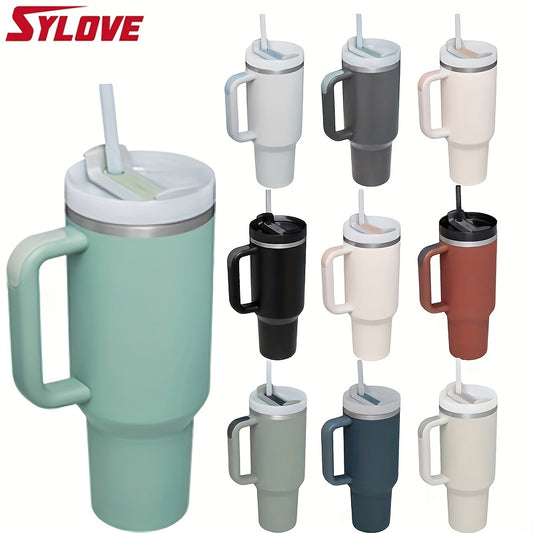 40oz Portable Car Tumbler With Handle And Straw, 304 Stainless Steel Insulated Cup, Leakproof Sports Water Bottle, Gift For Men And Women