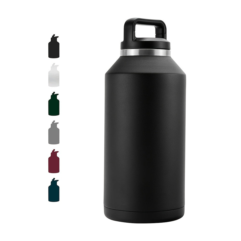 1pc Half Gallon Water Bottle Insulated, 64oz Water Bottle With Handle, Leakproof BPA Free Water Jug, Large Stainless Steel Water Bottle For Sports, Black