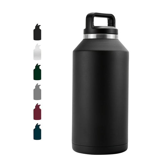 1pc Half Gallon Water Bottle Insulated, 64oz Water Bottle With Handle, Leakproof BPA Free Water Jug, Large Stainless Steel Water Bottle For Sports, Black