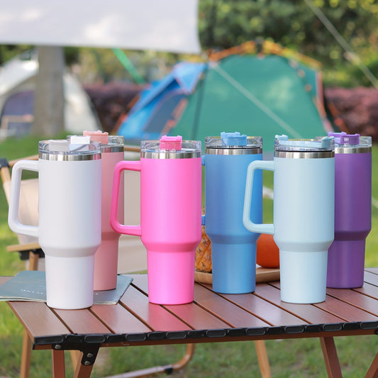 1pc, Tumbler With Lid And Straw, 40oz Stainless Steel Thermal Water Bottle With Handle, Stanly Cups, Portable Drinking Cups, For Car, Home, Office, Summer Drinkware, Travel Accessories, Home Kitchen Items, Birthday Gifts