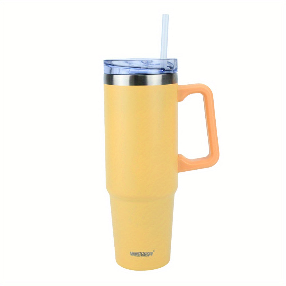 1pc 35 Oz Tumbler With Handle And Straw Lid | Insulated Cup Reusable Stainless Steel Water Bottle Travel Mug Cup Holder Friendly | Gifts For Women Men Him Her | Trek Collection Powder Coat Color