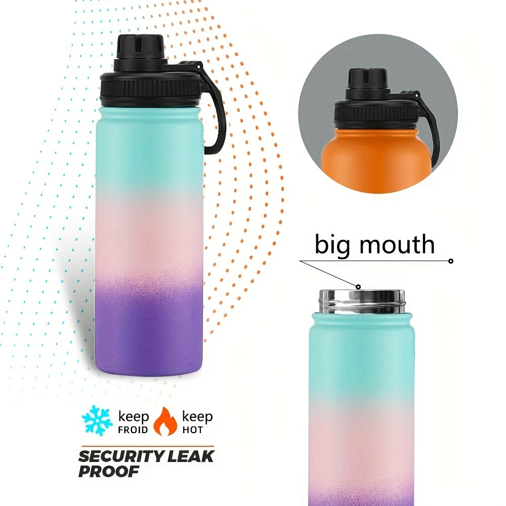 1pc Water Bottle, 22oz Vacuum Insulated Water Bottle, Stainless Steel Hydro Flask, Wide Mouth Water Bottle With Carrying Strap For Fitness Gym Sports School Mountain Climbing Yoga Hiking