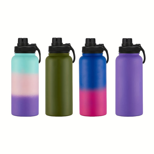 1pc Insulated Water Bottle With Paracord Handles & Sport Lid, Reusable Wide Mouth Vacuum Stainless Steel Water Bottle 32 Oz, Large Capacity