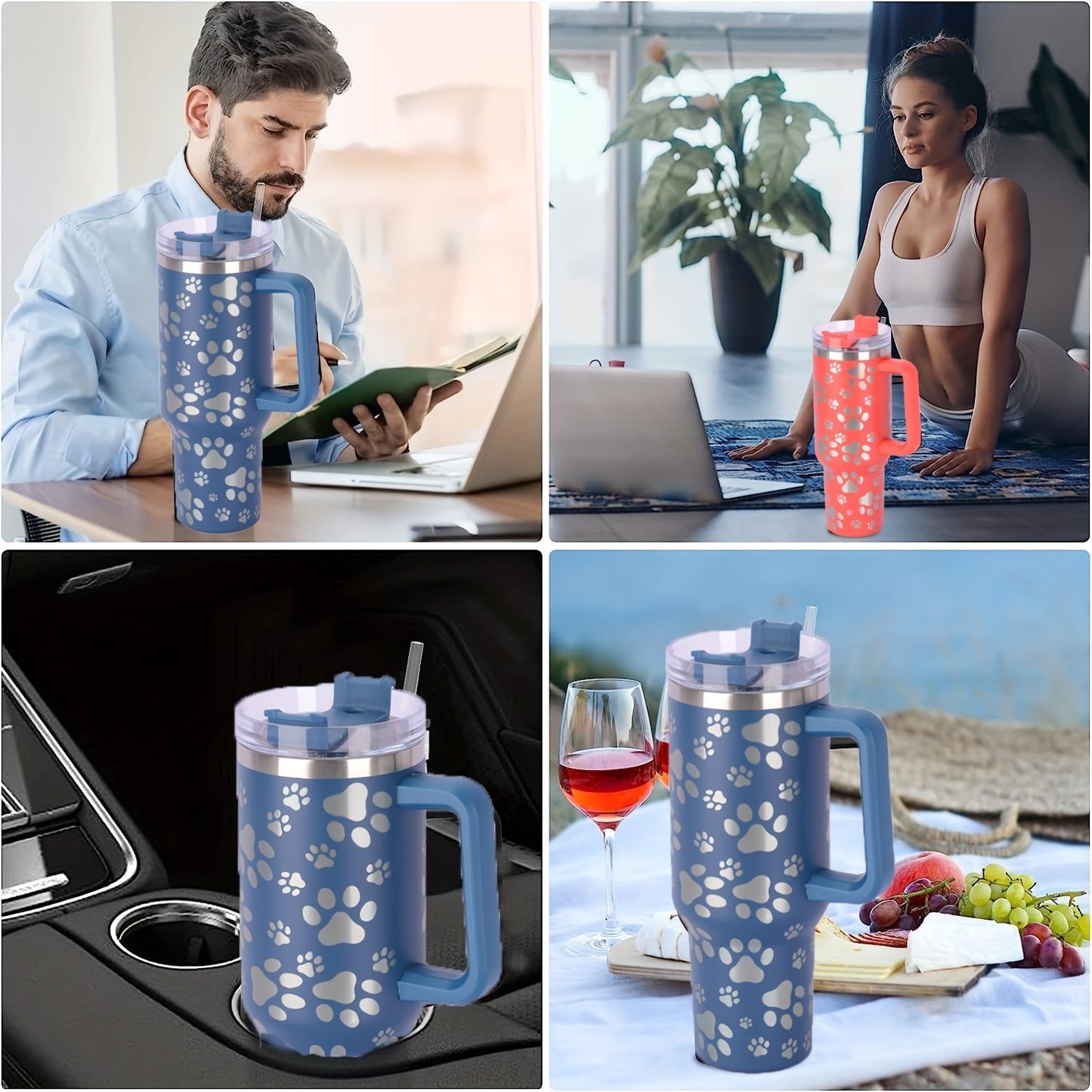 SYLOVE Laser Cat Claw Portable 40oz Water Bottles, Stainless Steel Leakproof Tumbler Insulation Water Cup With Lid And Straw For Men Women Outdoor Camping, Hiking, Driving, Christmas, Birthday, Father Mather's Day Gift