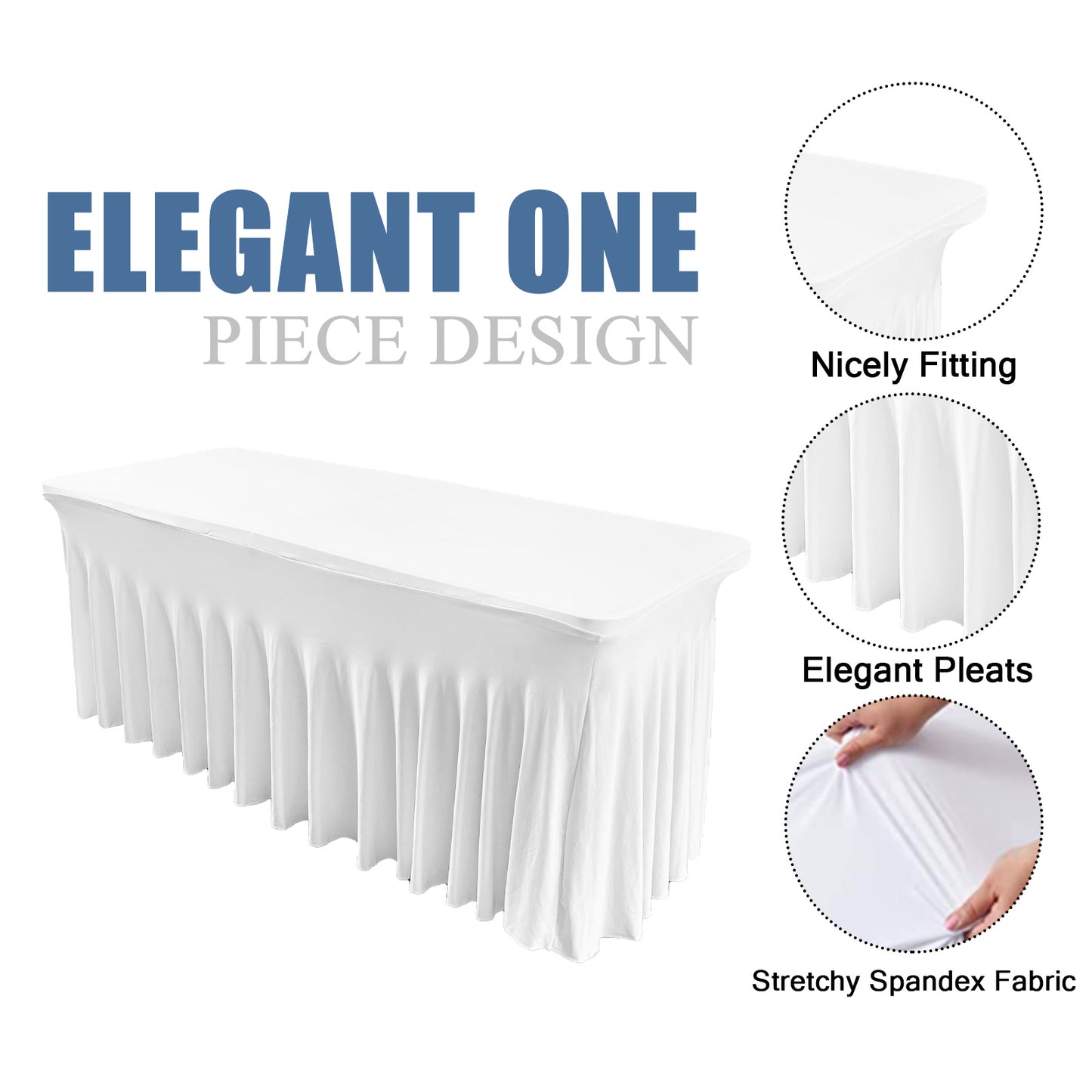 SUNTQ Table Skirt for Rectangle Tables 6ft , Fitted Table Cover for 6 foot table, White Table Cloth for 6 ft Table with Skirt, Wrinkle Resistant Spandex Table Skirt and Table Cloths for Parties