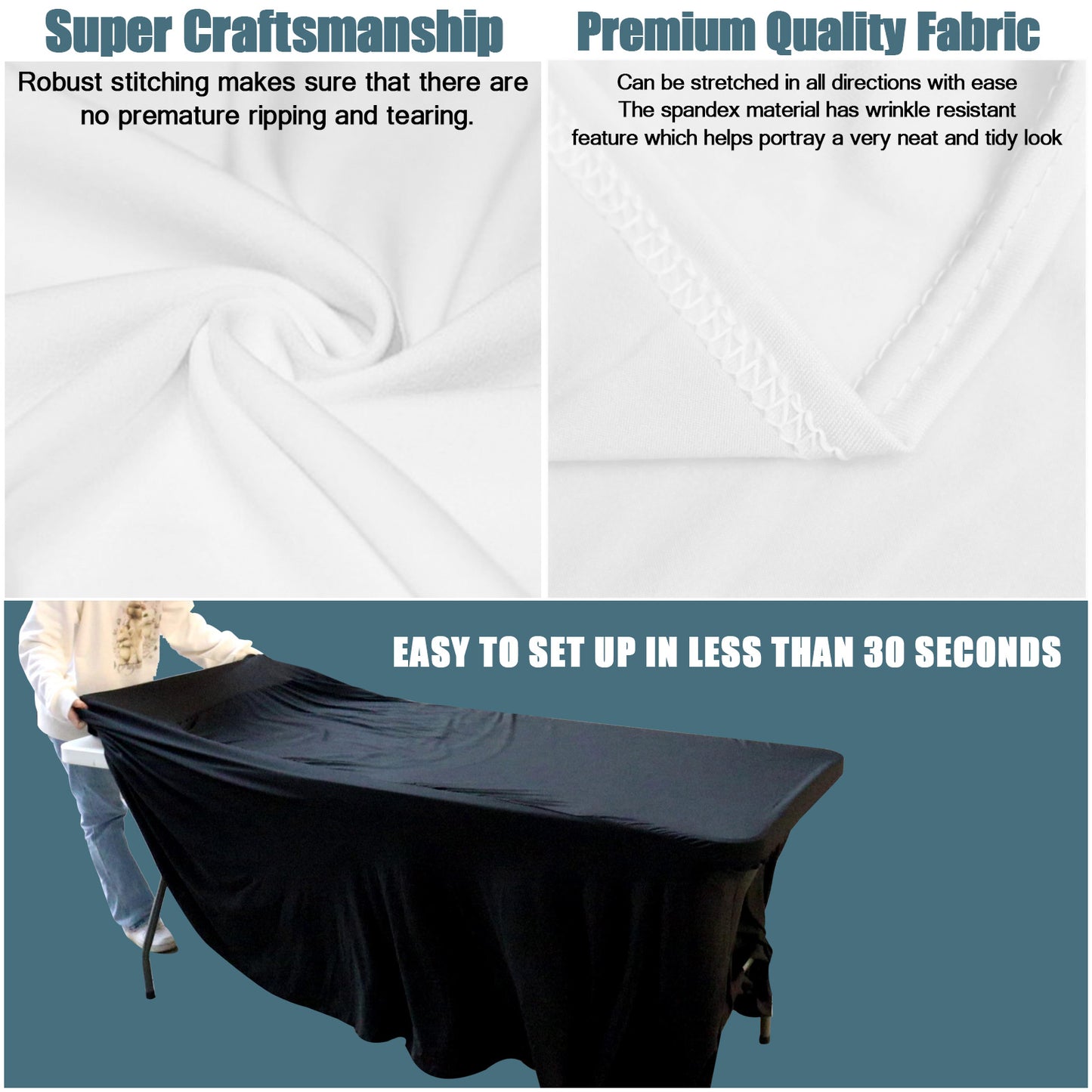 SUNTQ Table Skirt for Rectangle Tables 6ft , Fitted Table Cover for 6 foot table, White Table Cloth for 6 ft Table with Skirt, Wrinkle Resistant Spandex Table Skirt and Table Cloths for Parties
