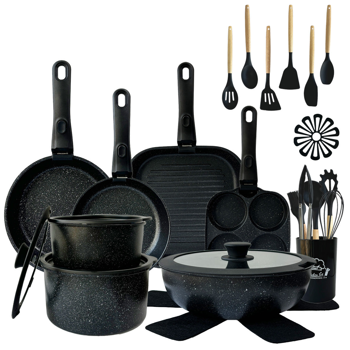 AQUAPHILE 31/35-piece kitchen non stick cookware set, including baking tools set, stackable, suitable for dishwasher and steamer