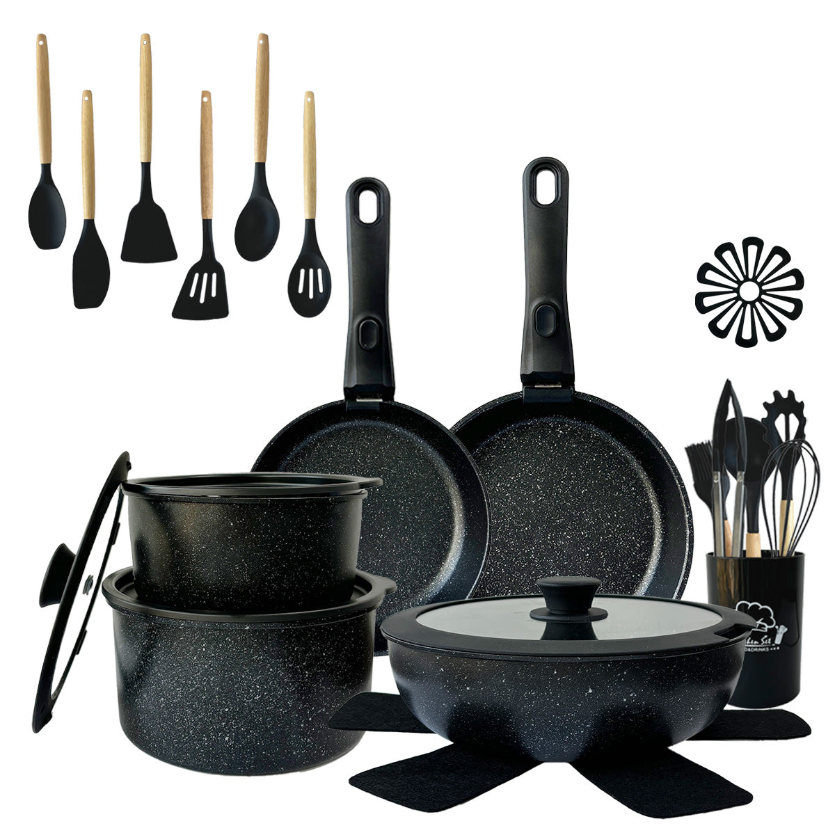 AQUAPHILE 31/35-piece kitchen non stick cookware set, including baking tools set, stackable, suitable for dishwasher and steamer
