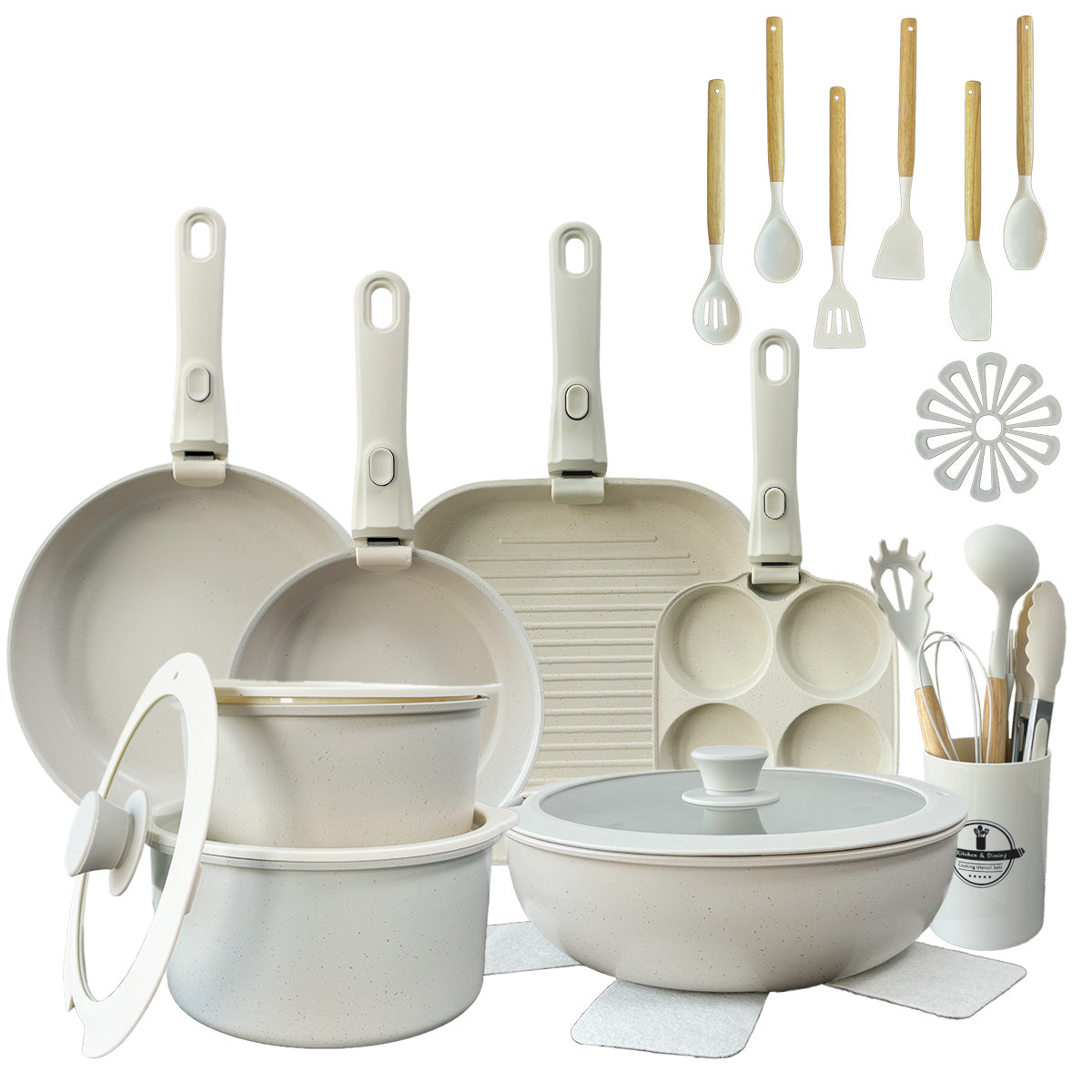 AQUAPHILE 31/35-piece kitchen non stick cookware set, including baking tools set, stackable, suitable for dishwasher and steamer