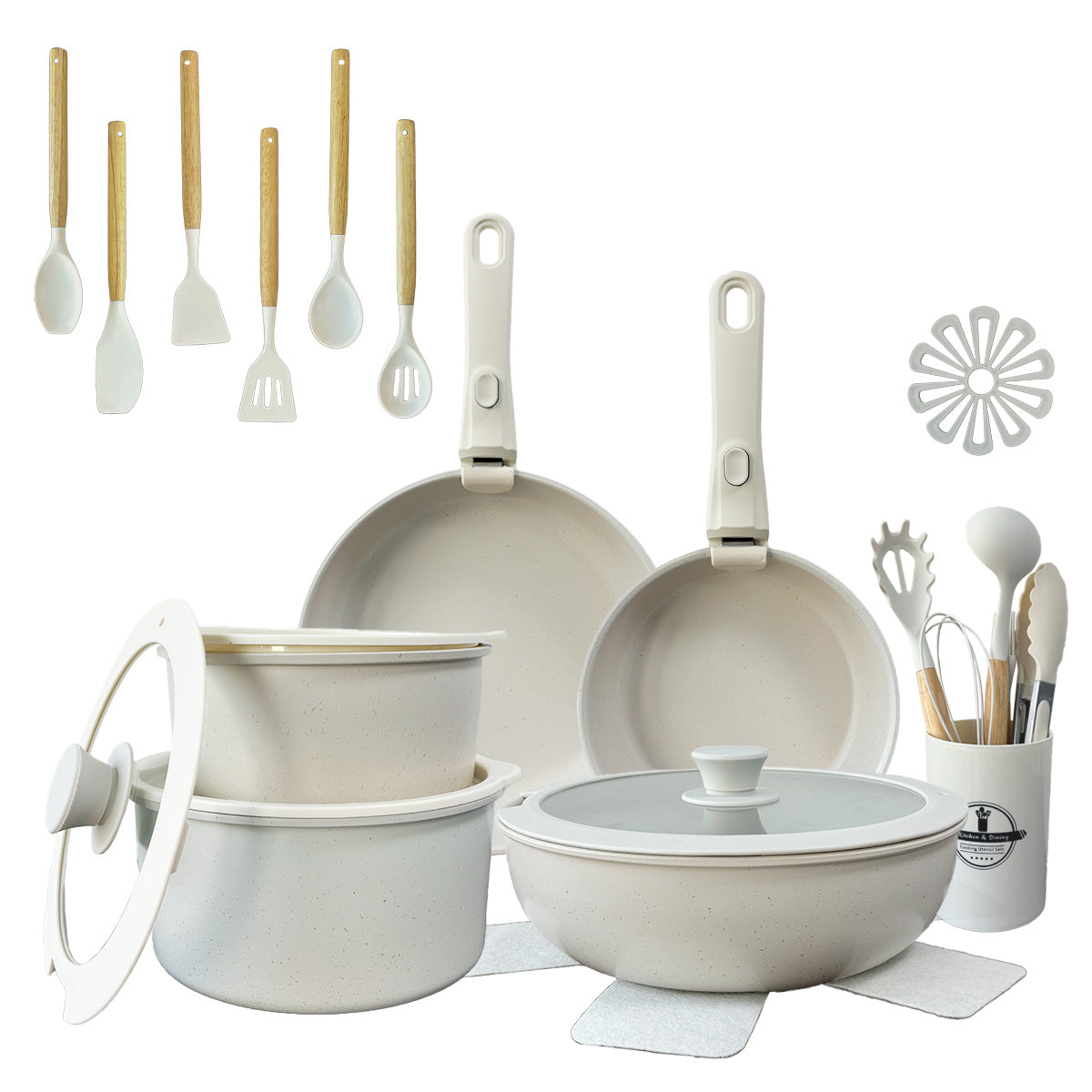 AQUAPHILE 31/35-piece kitchen non stick cookware set, including baking tools set, stackable, suitable for dishwasher and steamer