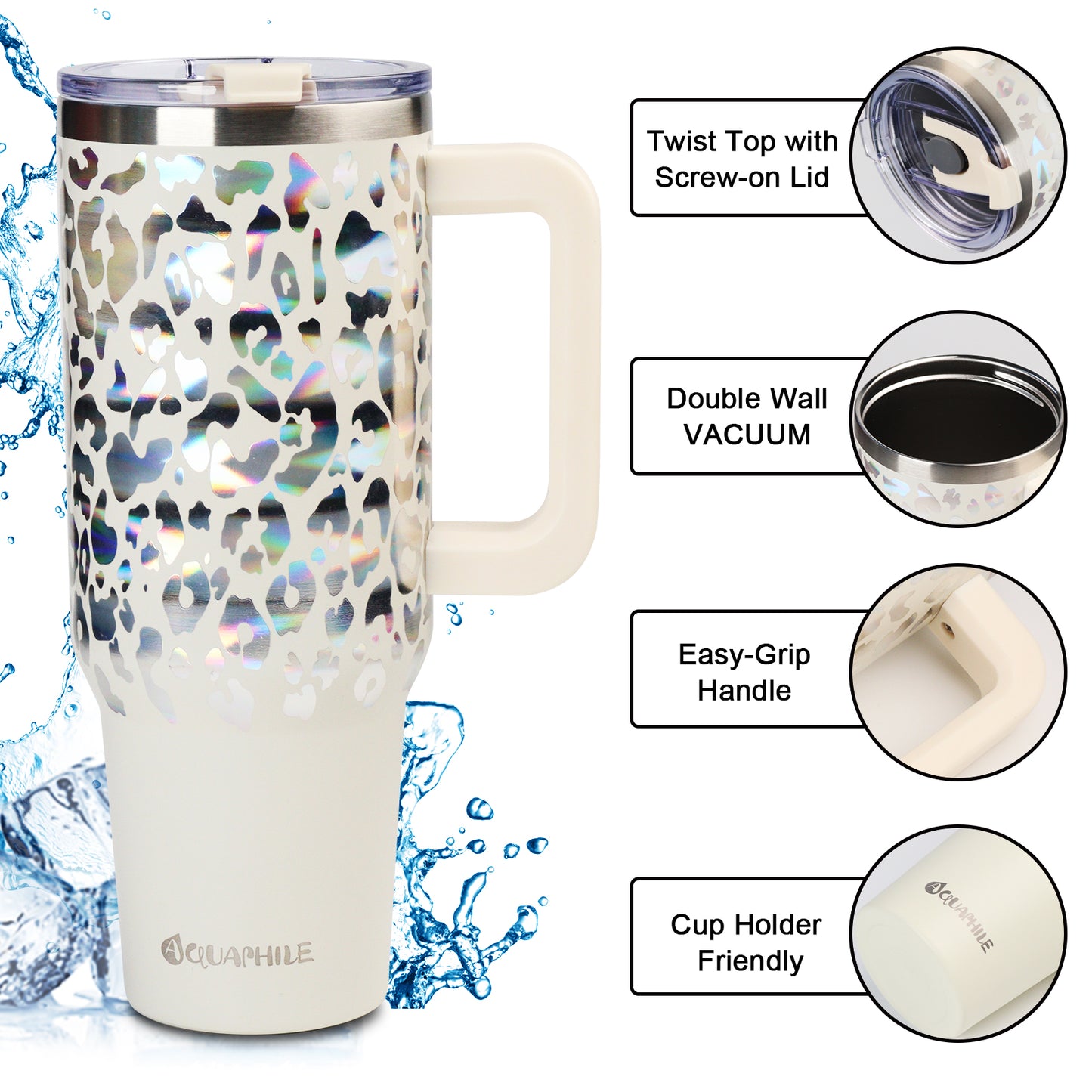 AQUAPHILE Insulated Tumbler with Leak-proof Lid and Straw, 20/30/40 oz Insulated Stainless Steel Coffee Mug with Handle, Travel Coffee Mug