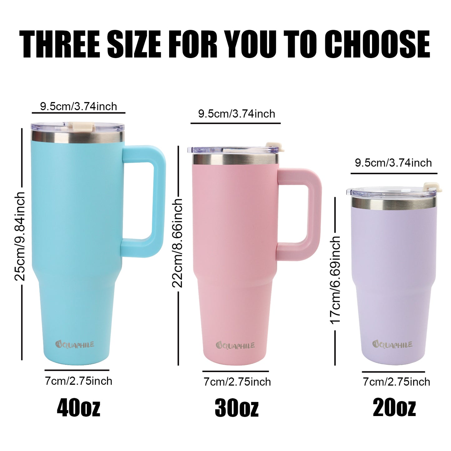 AQUAPHILE Insulated Tumbler with Leak-proof Lid and Straw, 20/30/40 oz Insulated Stainless Steel Coffee Mug with Handle, Travel Coffee Mug