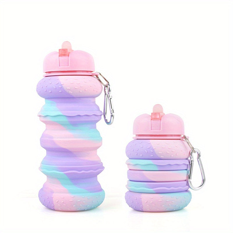 21.26oz Kawaii Hamburger Donut Foldable Water Bottles, Cut Cartoon Portable Leakproof Water Cup For Boy Girls Outdoor Camping, Hiking, Sports, Creative Gift For Kids Adults